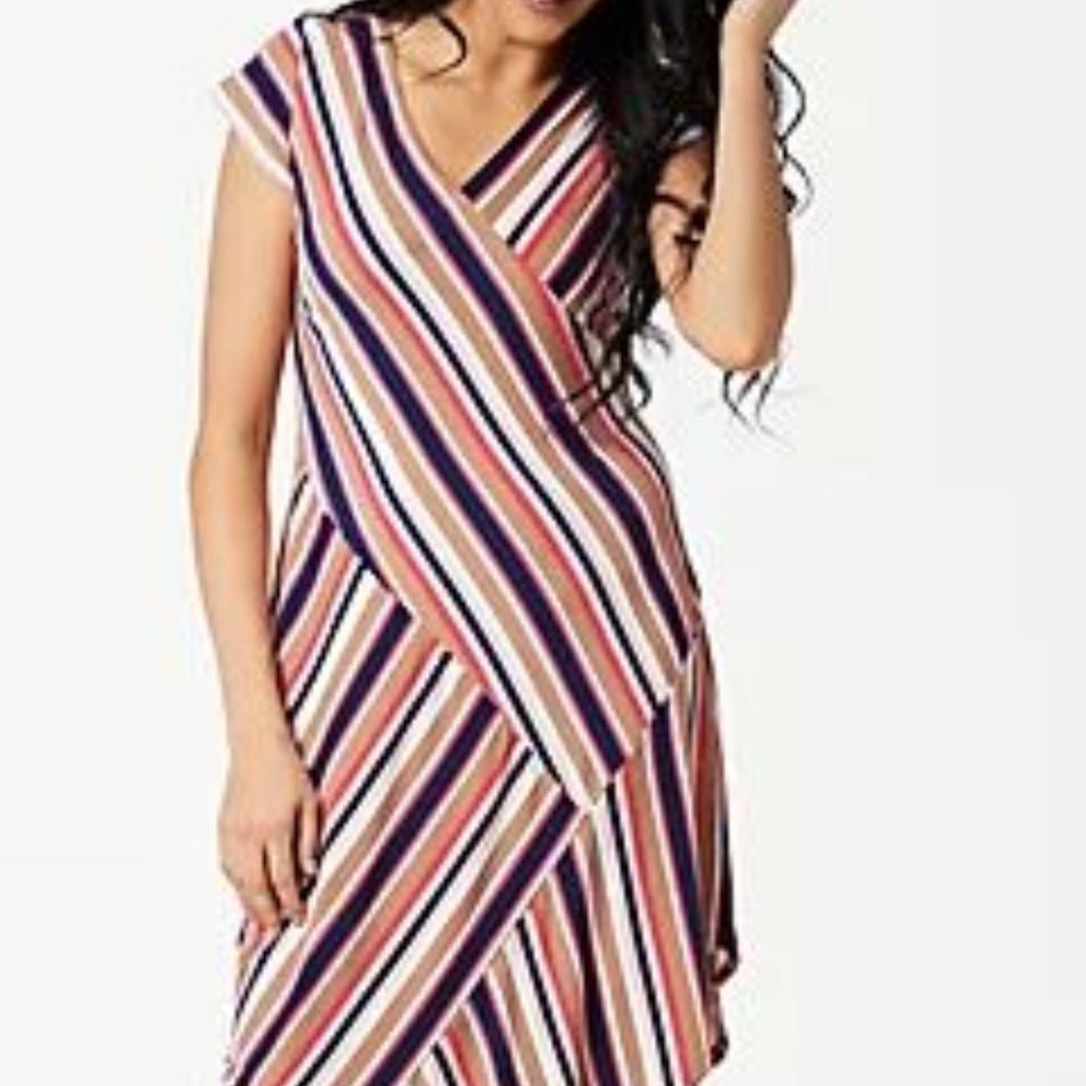 NWOT- Du Jour Striped Wrap Knit Midi Dress